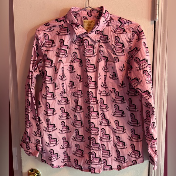 Tops - Hugo Loves Tiki ADULT MEDIUM rocking horse purple button up